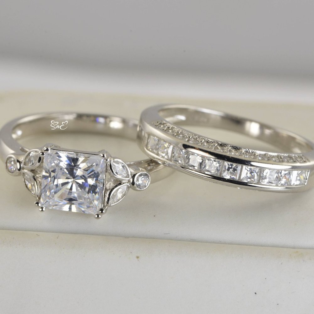 NEW 925 STERLING SILVER ENGAGEMENT RING WEDDING RING DIAMOND SET